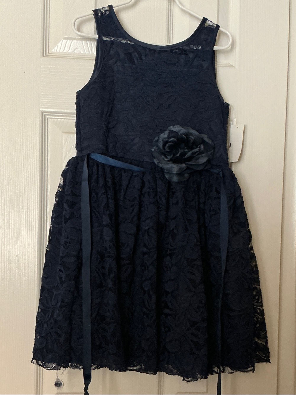 Navy Lace Flower Waist Girls' Party Dress